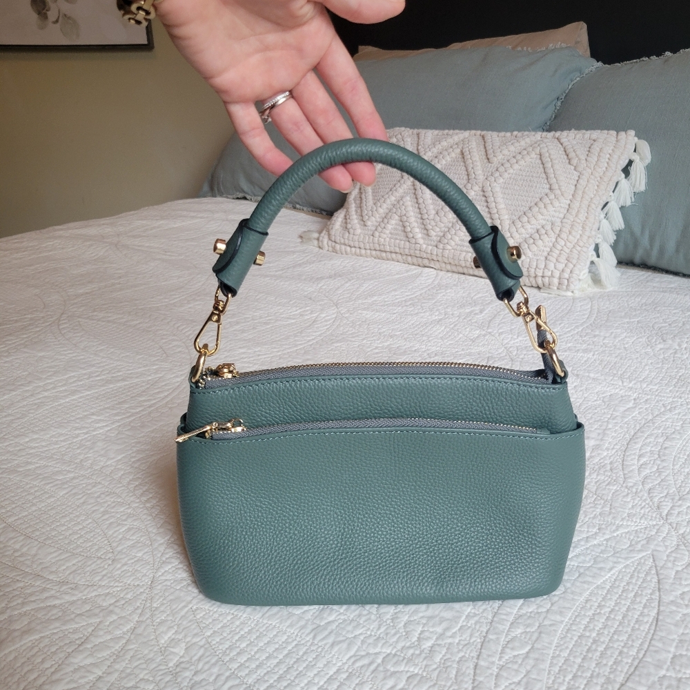 Leather Crossbody Handbag - Soft Green